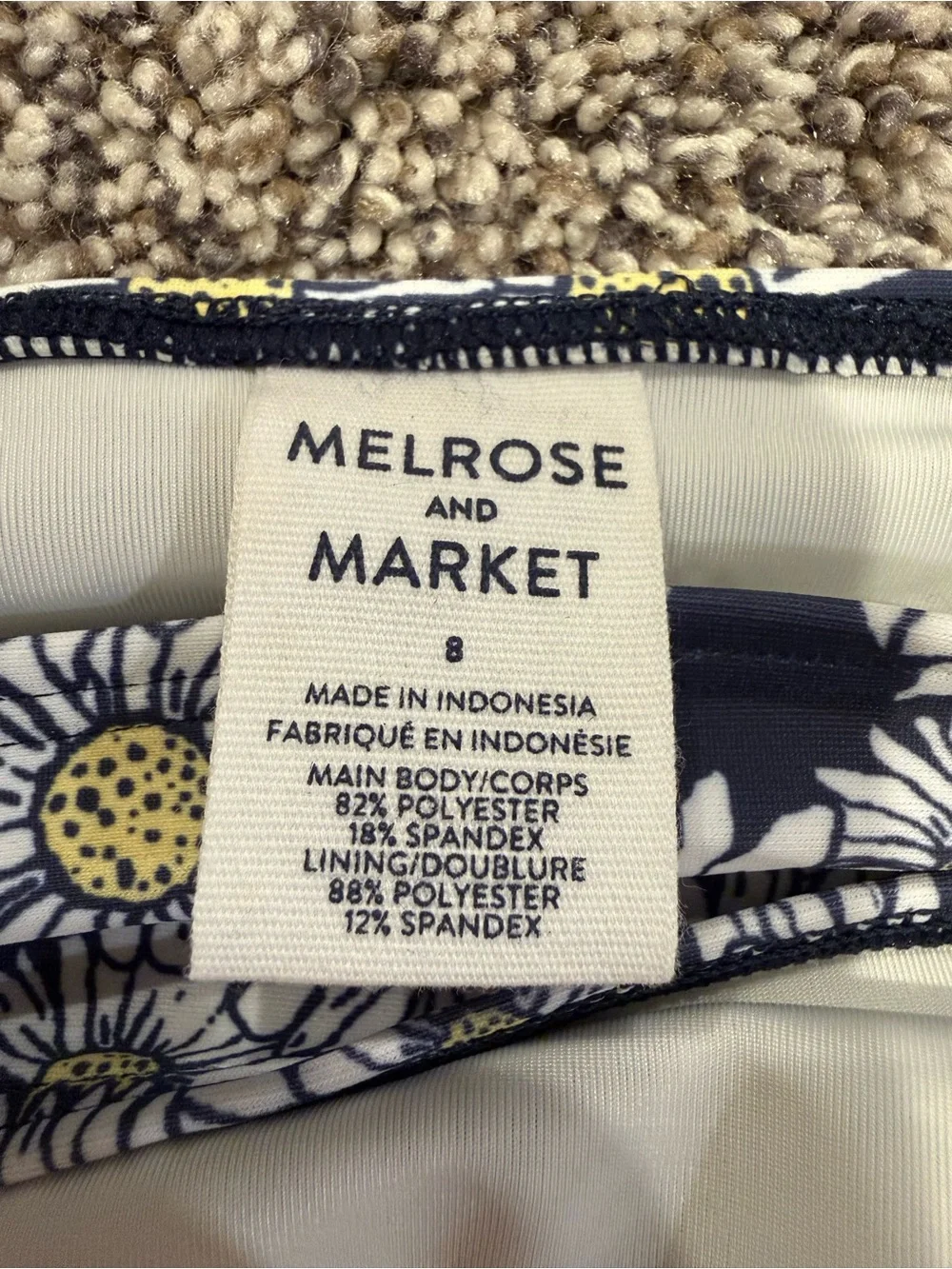 Melrose and Market Bikini Top Size 8 Navy Daisy Floral Halter UPF 50+ NWT